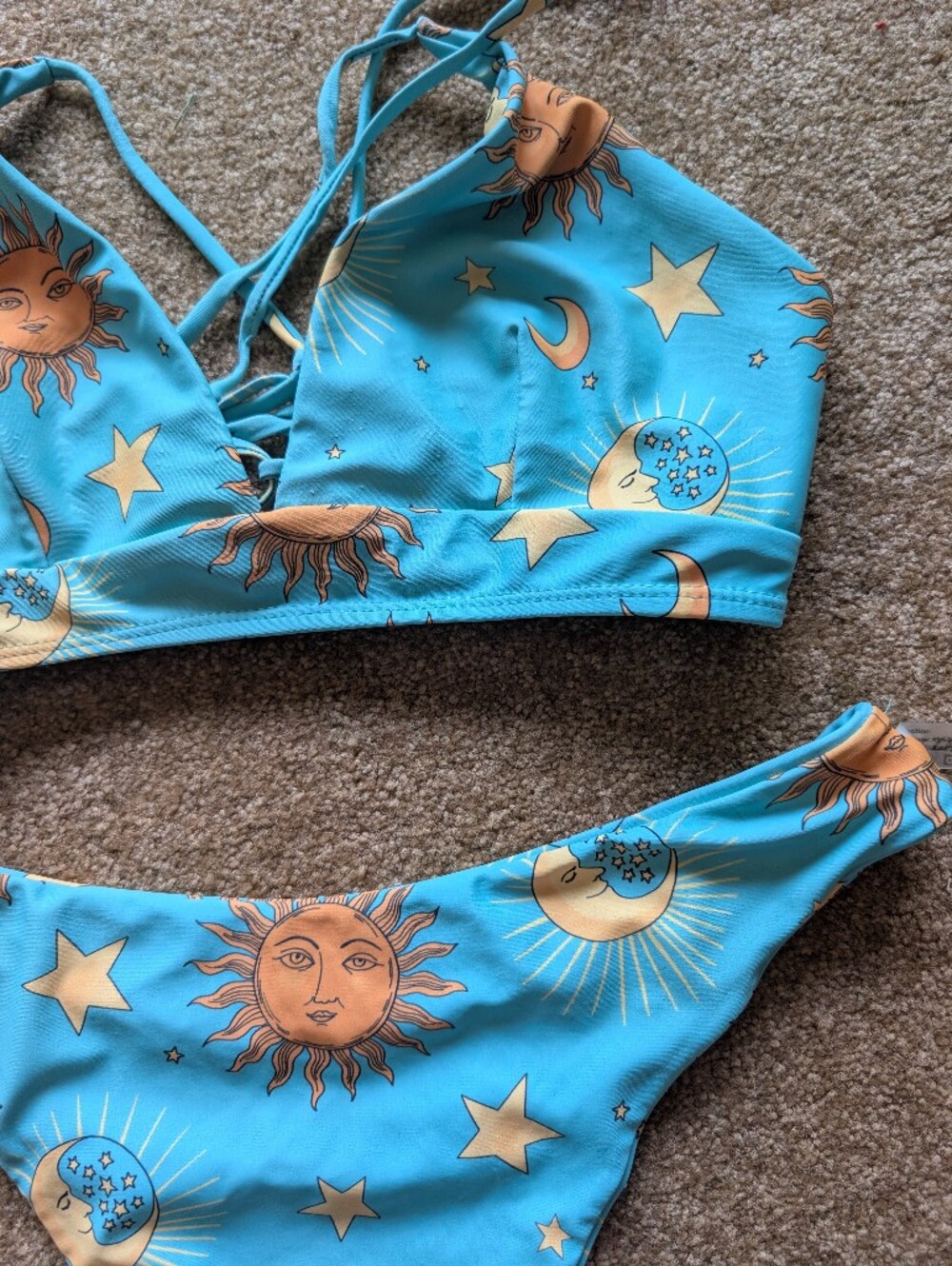 Light Green Color Sun & Moon Print Lace-Up Bikini Set Actual Color On Last Pic!!